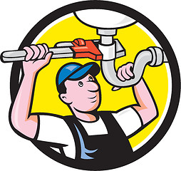 Image showing Plumber Repair Sink Pipe Wrench Circle Cartoon