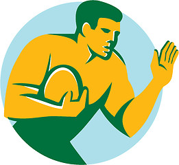 Image showing Rugby Player Fend Off Circle Retro