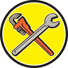 Image showing Spanner Monkey Wrench Crossed Circle Cartoon