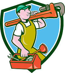 Image showing Plumber Carrying Monkey Wrench Toolbox Crest