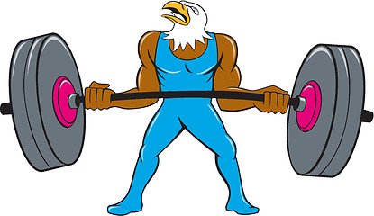 Image showing Bald Eagle Weightlifter Lifting Barbell Cartoon 