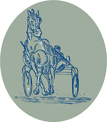 Image showing Horse and Jockey Harness Racing Etching