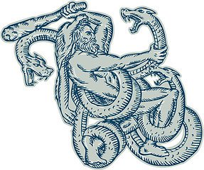 Image showing Hercules Fighting Hydra Club Etching