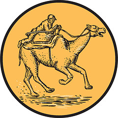 Image showing Jockey Camel Racing Circle Etching