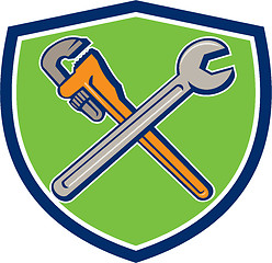 Image showing Spanner Monkey Wrench Crossed Crest Cartoon