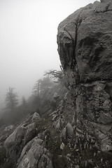 Image showing  top of mountain in fog