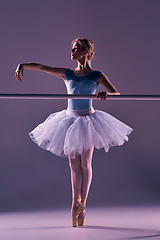 Image showing classic ballerina posing at ballet barre