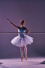 Image showing classic ballerina posing at ballet barre