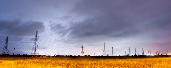 Image showing Electrical Storm Thunderstorm Lightning over Power Lines South T