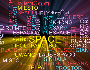 Image showing Space multilanguage wordcloud background concept glowing