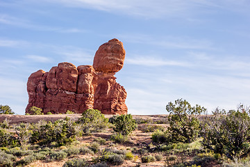 Image showing Balanced Rock in Arches National Park near Moab  Utah at sunset