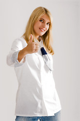Image showing Positive girl in work clothes
