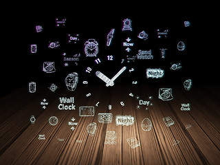 Image showing Timeline concept: Clock in grunge dark room