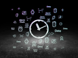 Image showing Time concept: Clock in grunge dark room