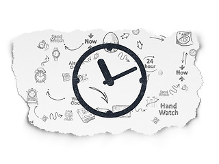 Image showing Timeline concept: Clock on Torn Paper background