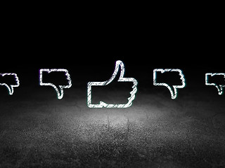 Image showing Social network concept: thumb up icon in grunge dark room