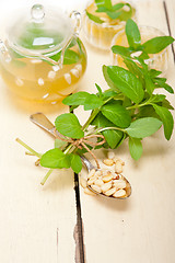 Image showing Arab traditional mint and pine nuts tea