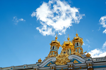 Image showing Golden dome of Catherine Palace against bright sky in Pushkin, Russia