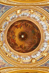 Image showing Fantastic painting of plafond Dome St. Isaacs cathedral. largest orthodox basilica 