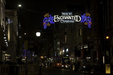 Image showing Christmas, lights, London, oxford street