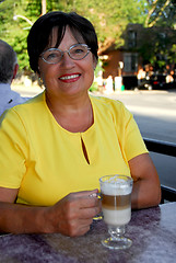 Image showing Mature woman coffee