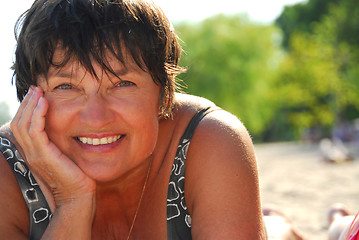 Image showing Mature woman beach