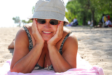 Image showing Mature woman beach