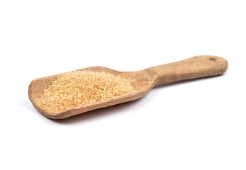 Image showing Brown cane sugar on shovel