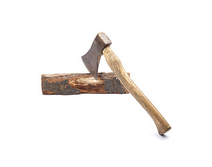 Image showing Axe on wood