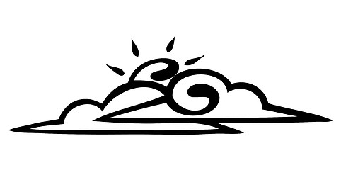 Image showing Vector. Sketch. sun and clouds on a white background. icon