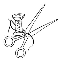 Image showing Vector. Scissors and thread on a white background