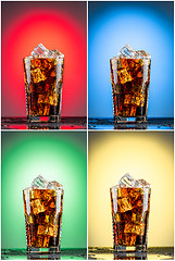 Image showing Glass with cola and ice.  Collection of four backgrounds
