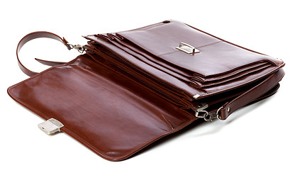 Image showing Open leather briefcase