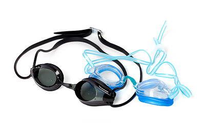 Image showing Blue and black goggles for swimming