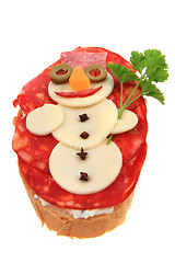 Image showing open sandwich with snowman