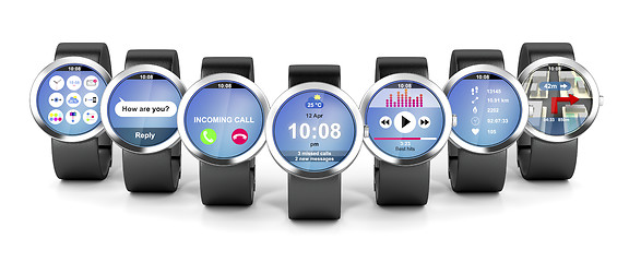 Image showing Group of smart watches