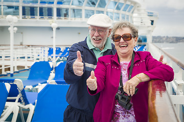 Image showing Senior Couple With Thumbs Up on Deck of Cruise Ship