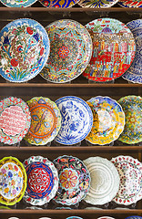 Image showing Hand Painted Turkish Plates on Shelf