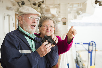 Image showing Senior Couple Enjoying The Deck of a Cruise Ship