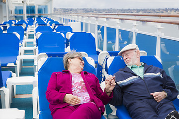 Image showing Senior Couple Relaxing On The Deck Of Cruise Ship