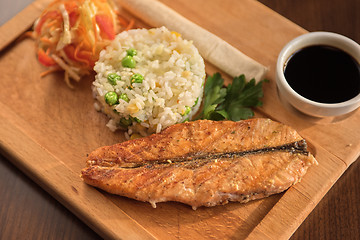 Image showing Grilled salmon with rice