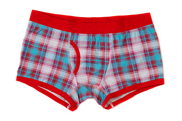 Image showing Men\'s boxer shorts in blue and red checkered.