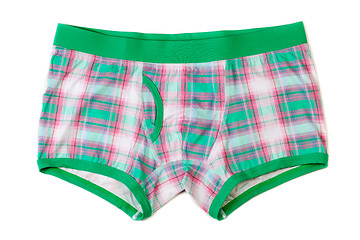 Image showing Men\'s boxer shorts in green-pink checkered.