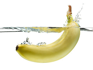 Image showing Splashing banana, Banana in clear water