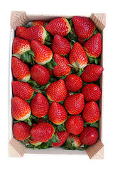 Image showing fresh strawberries in a wooden box