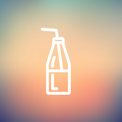 Image showing Bottle of milk with straw thin line icon