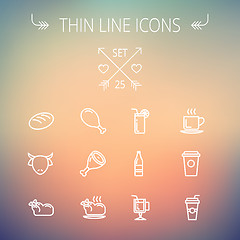 Image showing Food and drink thin line icon set