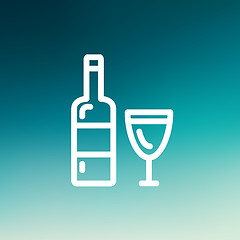 Image showing Bottle of whisky and a glass thin line icon