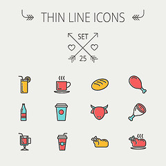 Image showing Food and drink thin line icon set