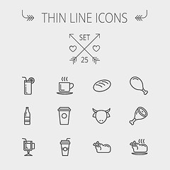 Image showing Food and drink thin line icon set